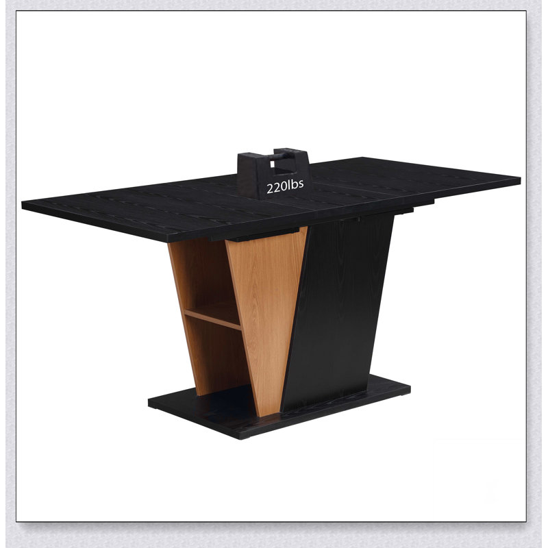 61.81 (46.46) inch Extendable Dining Table with Built-in Storage, Modern Wooden Table with Sturdy Metal Frame and MDF base