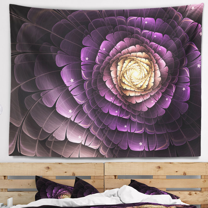Tapisserie d'art numérique mauve fleur fractale, H 32 po x l 39 po