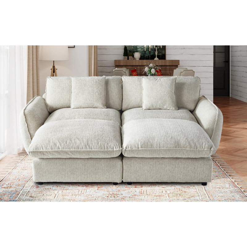 Sofa Bed With 2 Ottoman, Light Gray Polyester Blend