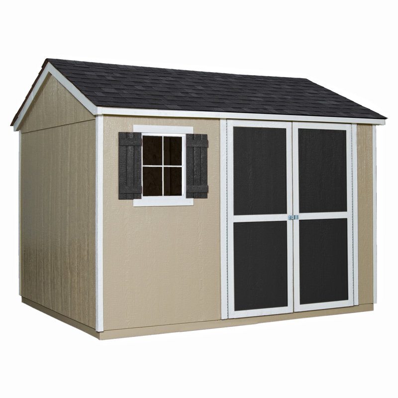 Beige 8' x 10' Pine Wood Storage Shed with Windows