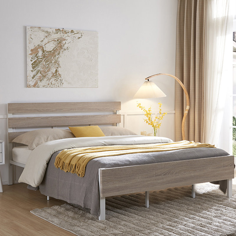 Marquitha Platform Bed with Wood Headboard and Footboard, with Under Bed Storage, King, Gray
