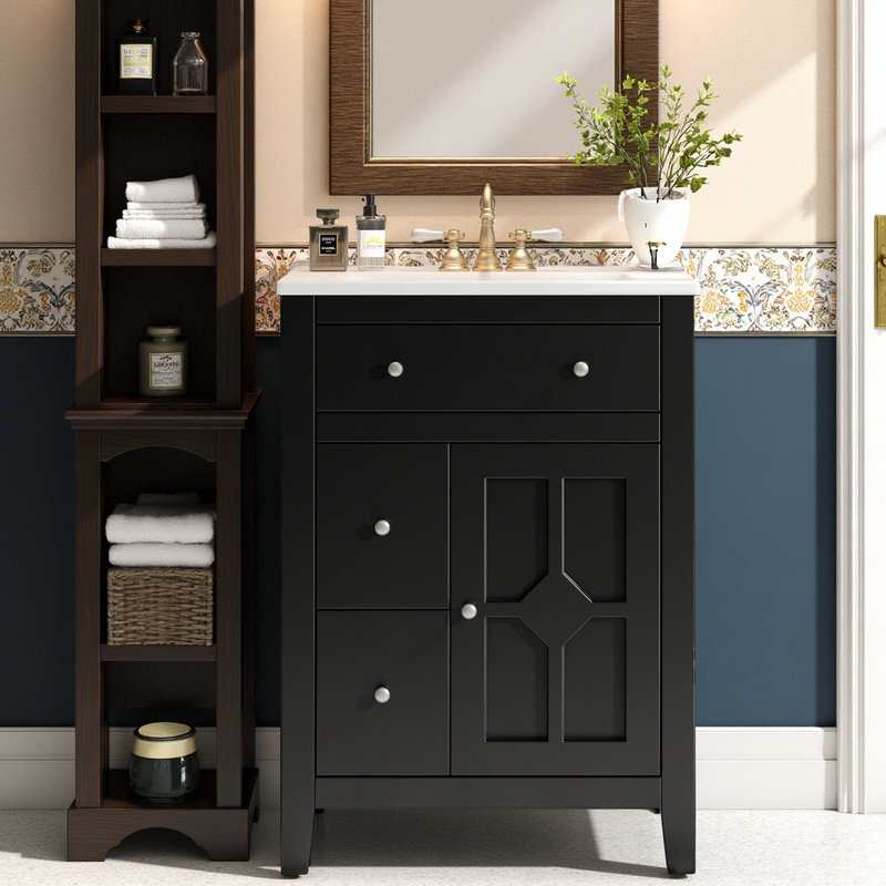 Meuble-lavabo 24 po avec lavabo en céramique, Noir