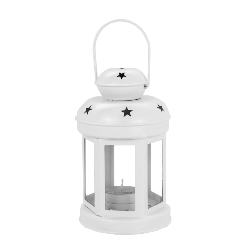 Nicola Spring - Metal Hanging Tealight Lanterns, White, 16" H x 10" W x 10" D, 6