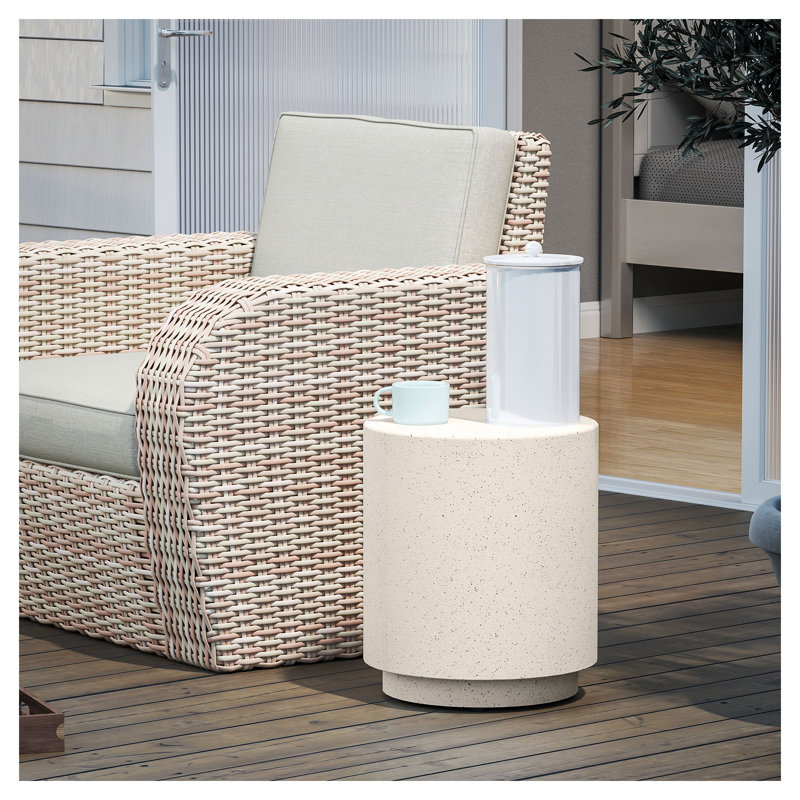 Table d'appoint ronde en béton avec base en acier inoxydable, table d'appoint moderne gris clair