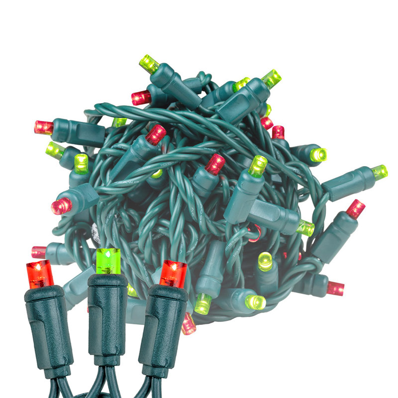 17 Feet 50 LED Christmas Mini Light String on Green Wire, 5mm Wide Angle Bulbs, Connectable, Indoor/Outdoor Decor, UL Listed