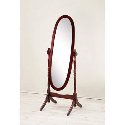 Traditional Style Mirror With Cherry Finish. Body Reflection Oval Mirror. Stable Freestanding Construction. 22.5w X 16d 60.36h In Finish Wood Floor Fo