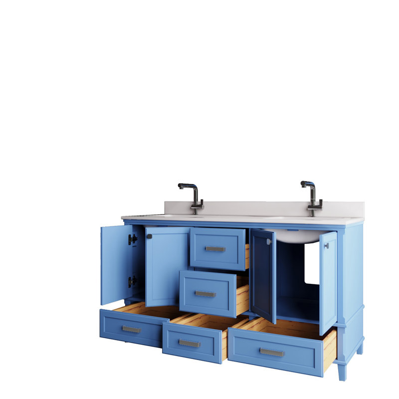Ensemble de meuble-lavabo double 59 po avec miroir Charneshia, Bleu