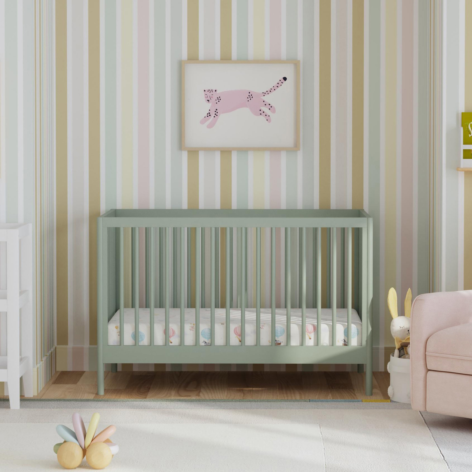 Birdie 3 in 1 Convertible Crib, Light Sage