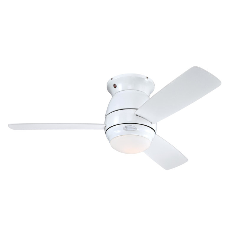 112cm Ceiling Fan with Light Kit, White with white/brown blades