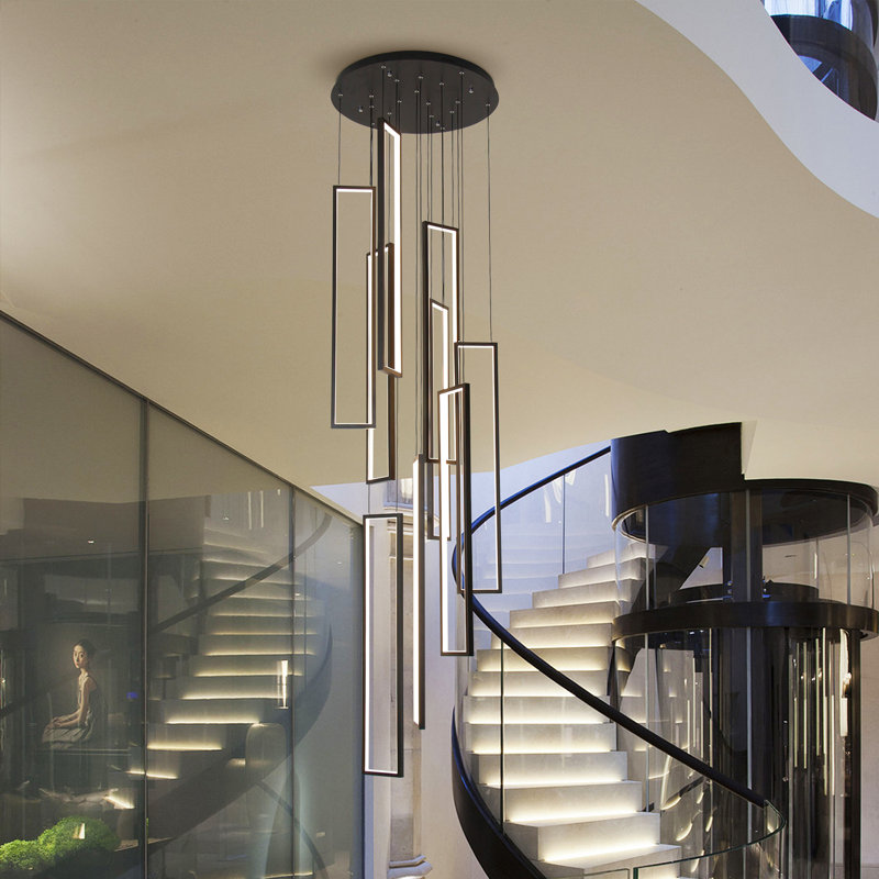 Large Black Aluminum Rectangle Cluster Chandelier Light