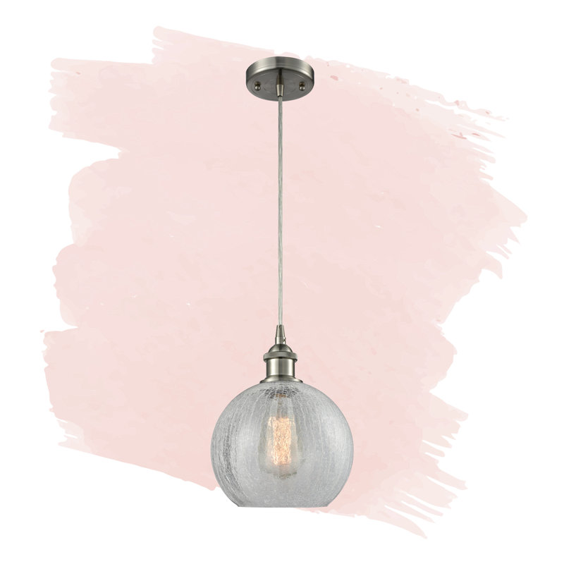 Luminaire suspendu sphère 1 lumière Baptista, Nickel satiné brossé, Transparent craquelé, Ampoule DEL 6 watts Vinage