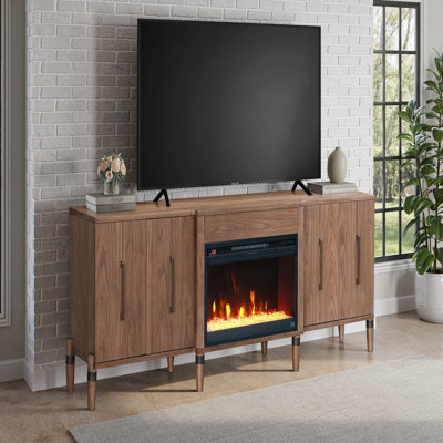 78 Inch Fireplace TV Stand For TVs Up To 90 Inches, Minimal Assembly, Walnut Finish