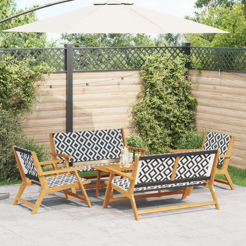 Set Of 4 Black Acacia Wood Standard Tough Outdoor Dining Set