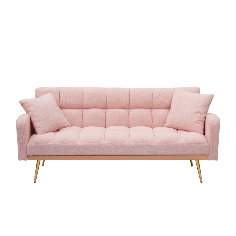 69" Teddysquare Arm Convertible Sofa, Pink