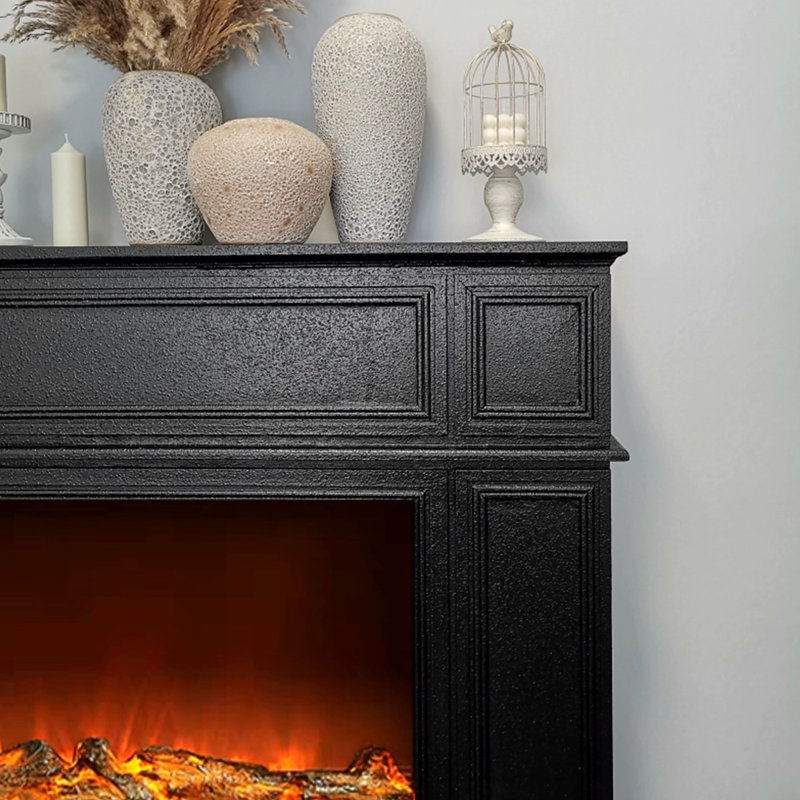 Black Manufactured Wood Electric Fireplace, 39.37" H x 47.24" W x 10.63"D