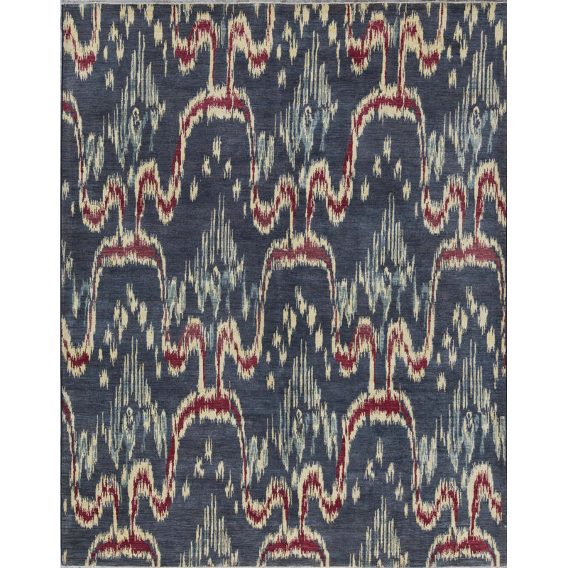 Tapis bleu et beige noué à la main de haute qualité