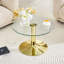 Table basse ronde de luxe légère avec plateau en verre trempé, piédestal en métal doré de 27,5 po-129875501