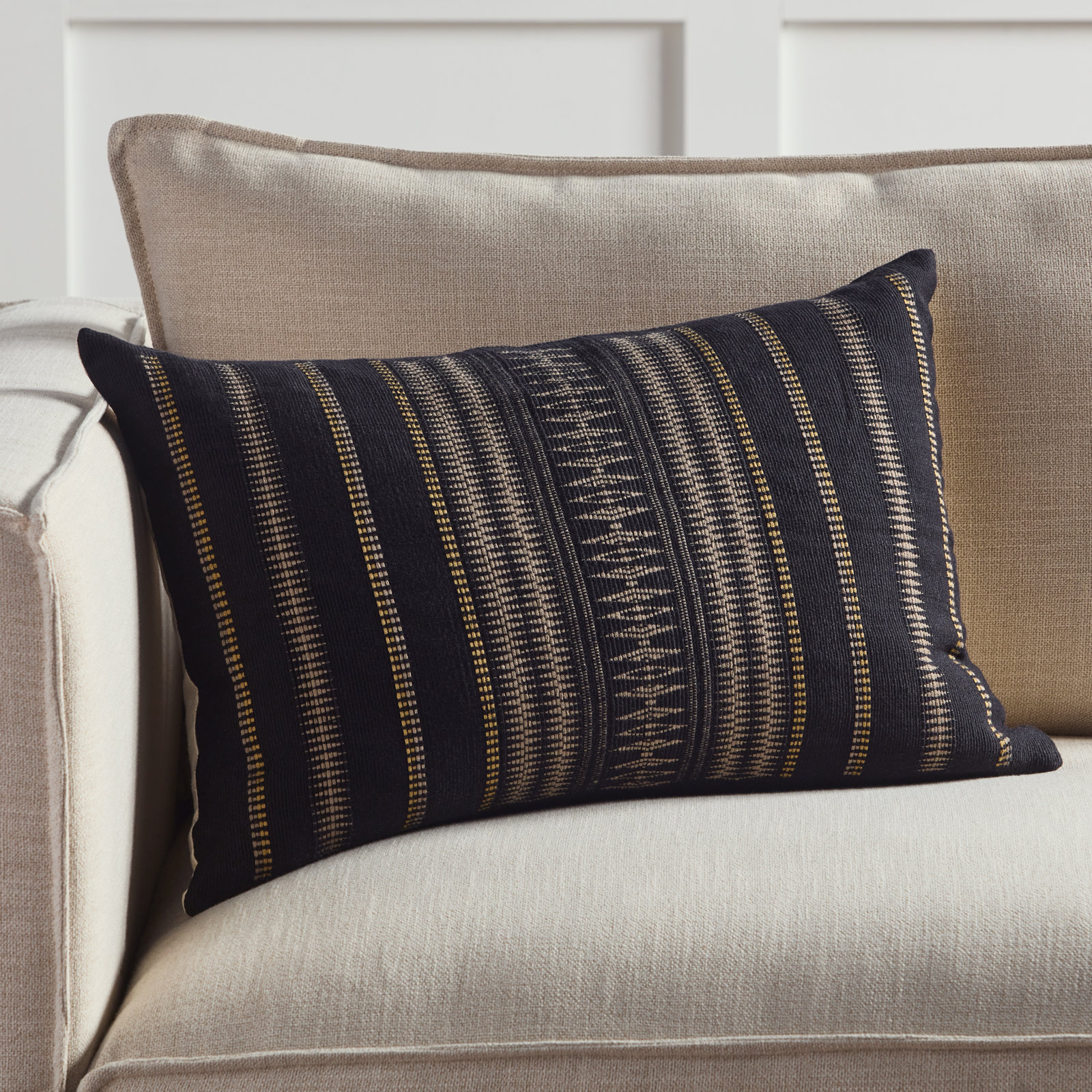 Taren Embroidered Cotton Lumbar Pillow Cover, Pillow Cover Only - No Insert, Striped 