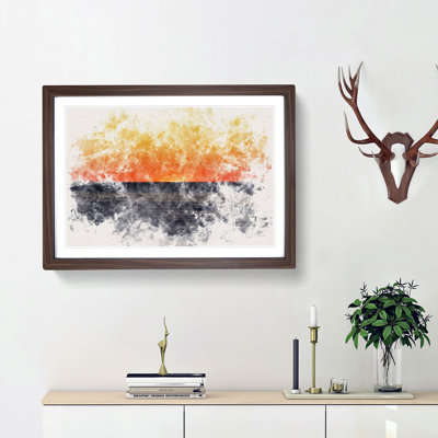 An Orange Sunset Watercolour - Framed Print
