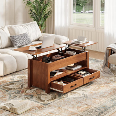 Table basse avec plateau relevable et rangement, table multifonctionnelle de 47,2 po: comprend un plateau de table relevable en bois, 2 tiroirs, un compartiment caché pour le salon et le bureau personnel