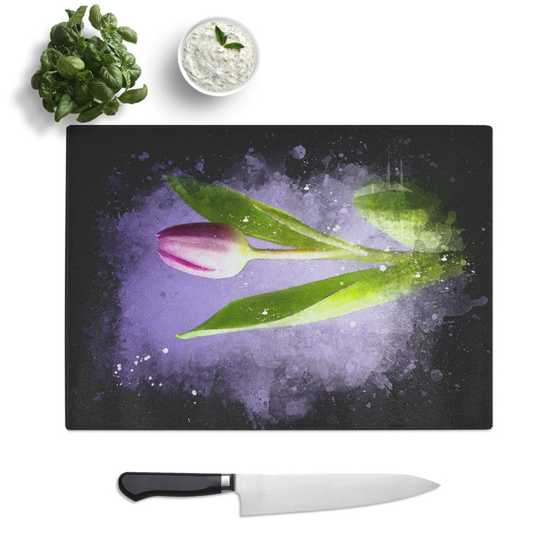 Tulip Flower Paint Splash Chopping Board, 0.4cm H x 20cm W x 28.5cm L