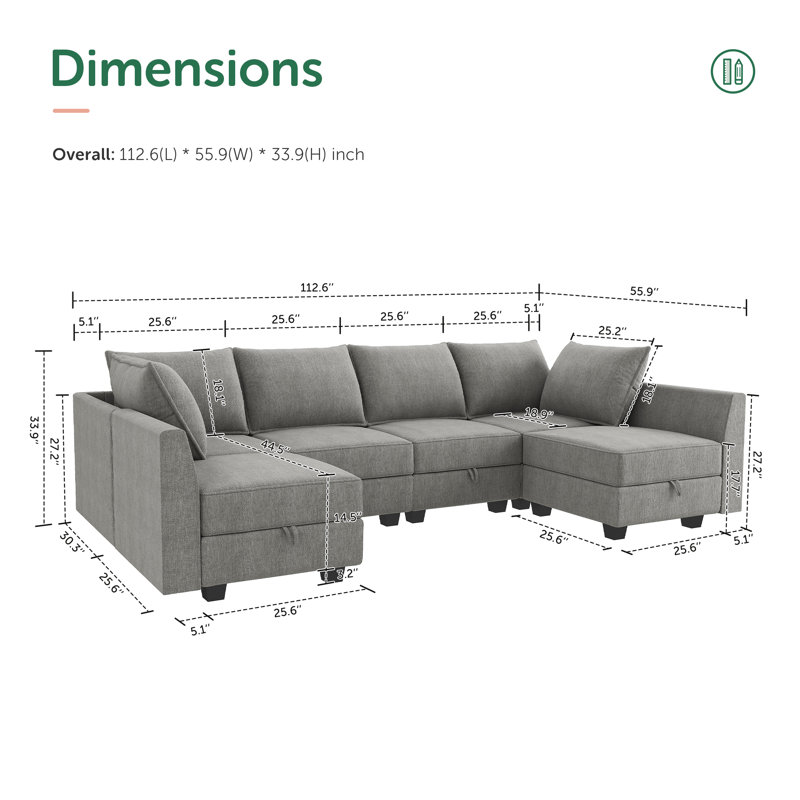 Canapé modulaire en U Coss, 100% polyester gris