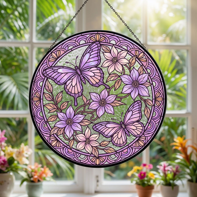Vitrail de vitrail papillon Butterfly, 7,8 heures, 7.8"H
