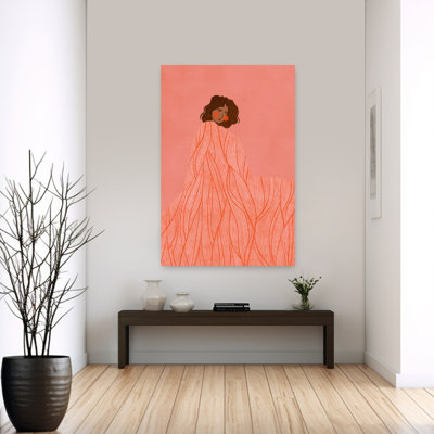 «Coral Woman Dreaming Abstract Dreamy Minimalist Portrait», reproduction d'art mural