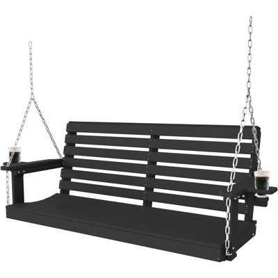 HDPE Porch Swing Chair With Stainless Steel Hardware, Ultra-Durable，1200Lbs Capacity For Garden & Outdoor Use, Black