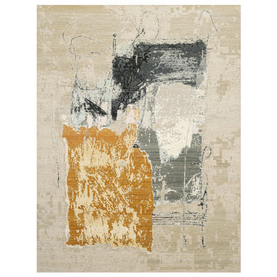 Tapis beige et gris anthracite de haute qualité noué à la main