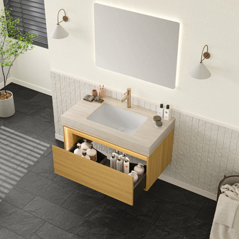Meuble-lavabo flottant 36 po avec plateau en pierre frittée 36 po