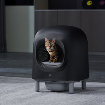 Self Cleaning Cat Litter Box, App Control, Safety Protection, Automatic Smart Robot Litter Box For Multiple Cats, With Garbage Bags&Plastic Air Filter, Black& White