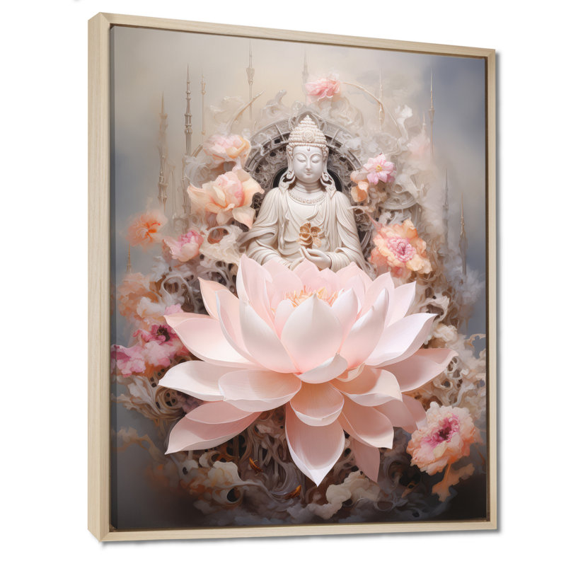 Bouddha rose, lotus de la sagesse sur toile, H 44 po x l 34 po x P 1,5 po, Cadre flottant en érable