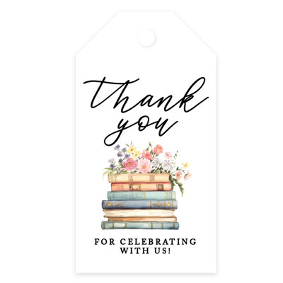 A New Chapter Baby Shower Tags, Piled Books Floral Thank You Tags With String For Favors, A New Chapter Begins Decor, 20 Pack