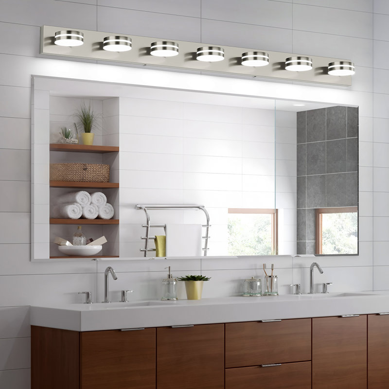 Dimmable LED Bathroom Vanity Light with Adjustable Heads, Daylight 5500K, Brushed Nickel, 7 Lights