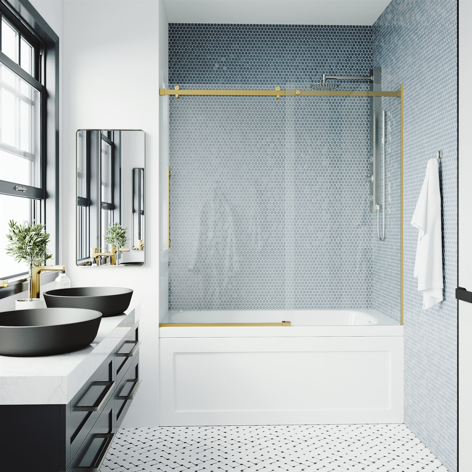 Luca Frameless Sliding Tub Door, Matte Gold
