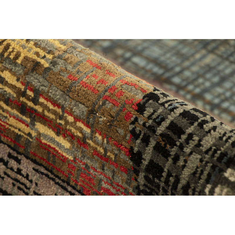 Rug & Kilim’S Abstract Rug With Polychromatic Striae And Geometric Patterns