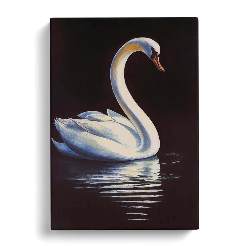 Swan In A Pond No.2 - Wrapped Canvas Painting, 50cm H x 35cm W x 3cm D