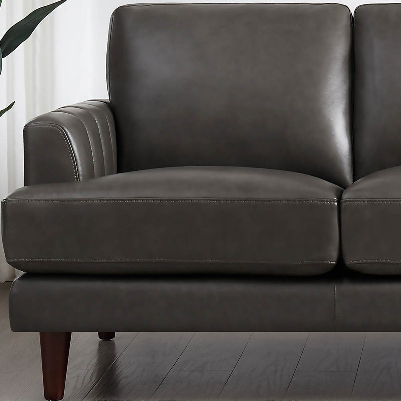 Reuma Top Grain Leather Sofa Couch, Cassia Concord Gray