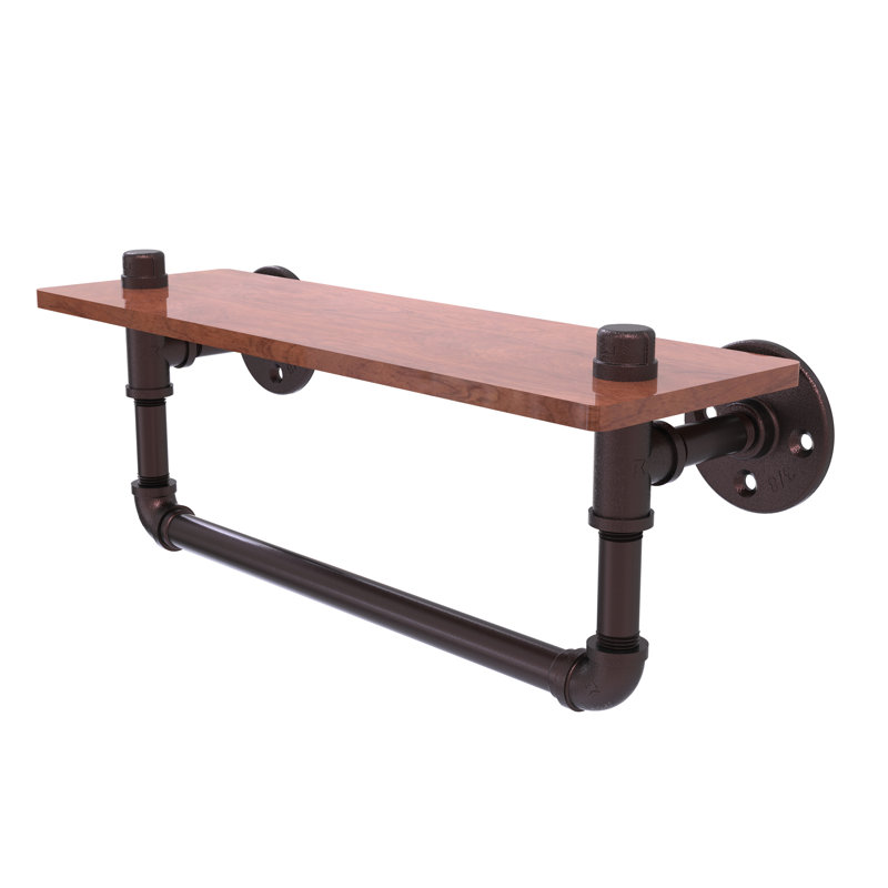 Bayer Walnut Industrial Pipe Shelves, Antique Bronze, 6.5" H x 16" W x 5.6" D