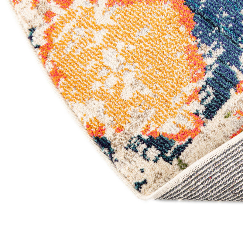Washable Abstract Indoor Rug, Round 7'