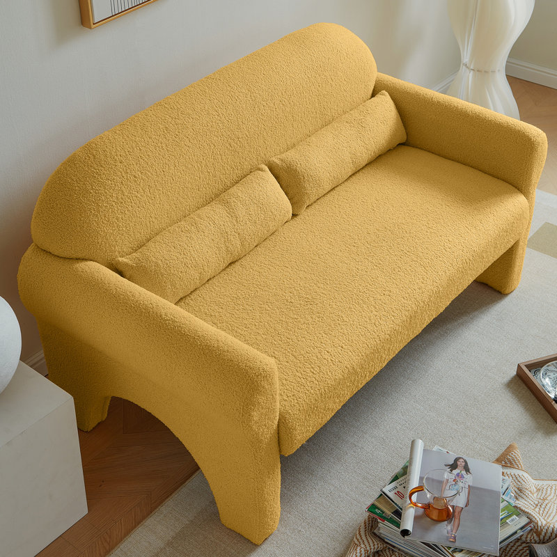 Salle de lecture à 2 places en laine d'agneau jaune - look moderne avec coussin lombaire, construction, utilisation polyvalente et conception confortable pour la structure et les coussins de la maison