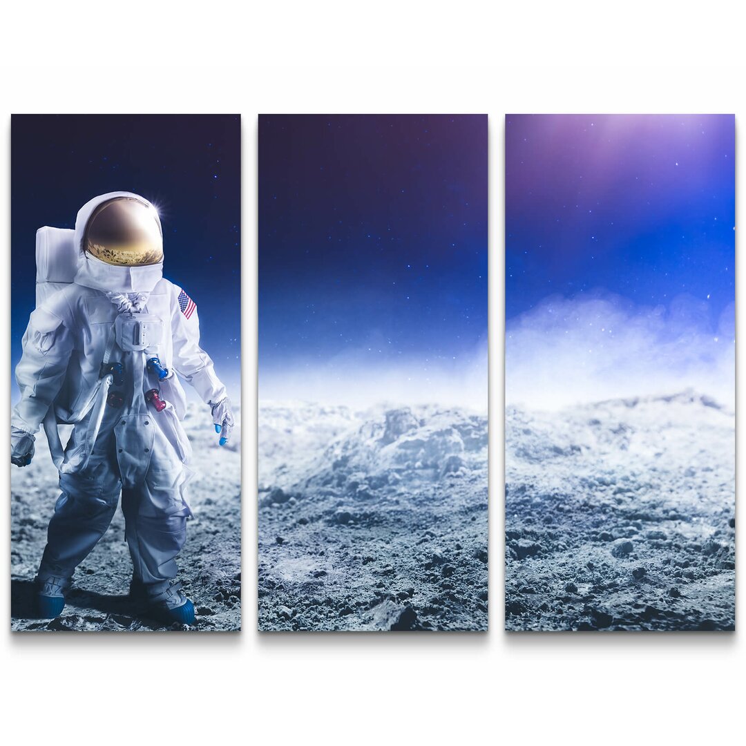 3-tlg. Leinwandbilder-Set Astronaut auf dem Mond