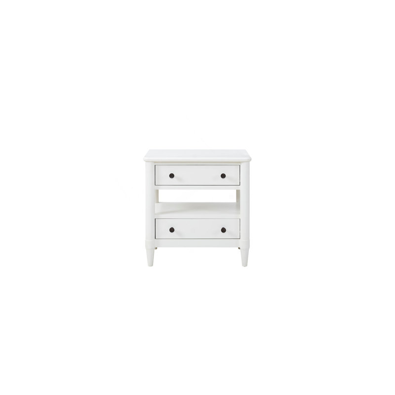 Table de chevet ouverte avec 2 tiroirs, Blanc