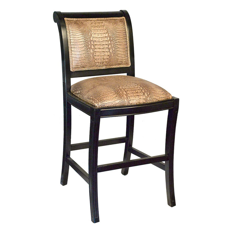 Tabouret de comptoir en bois massif Radleigh, Noir, Peau de serpent beige