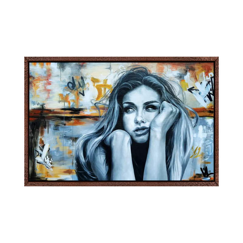Thoughtful Mood by Val Escoubet - Painting on Canvas, Classic Brown Wood Framed, 66.04cm H x 101.6cm W x 3.81cm D