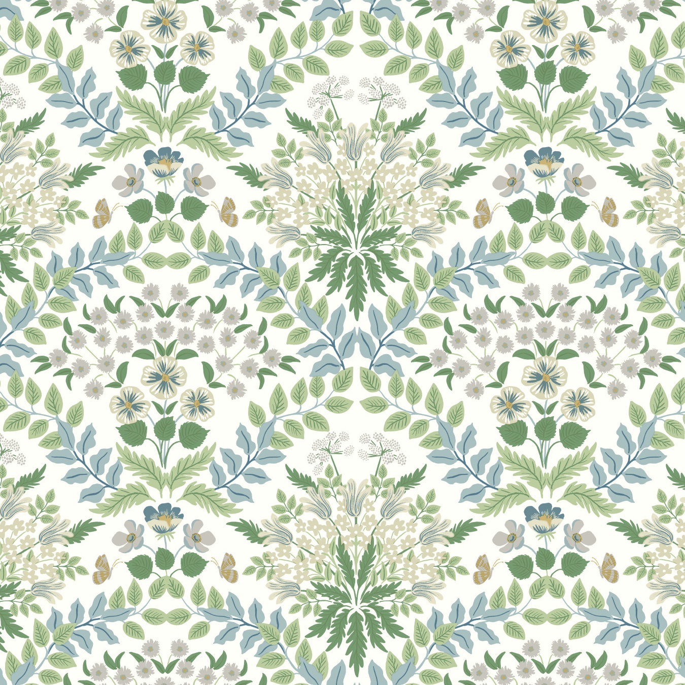 Bramble Wallpaper Double Roll, White/Blue