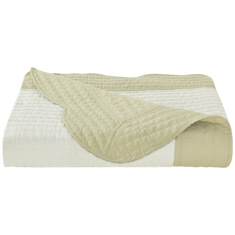 Ashford Green Cotton Full Quilt with Scallop Trim