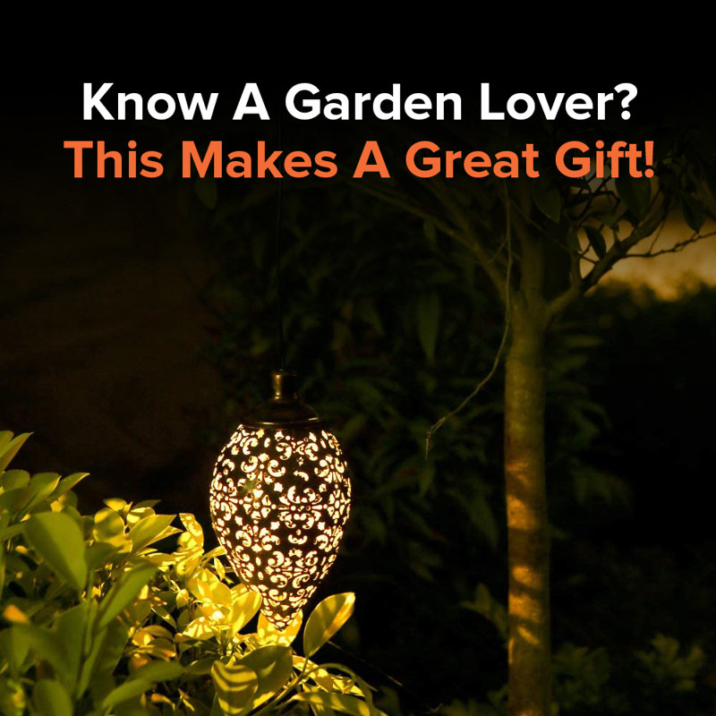 Bronze Moroccan Solar Powered Hanging Lanterns with LED Lights (Set of 2)