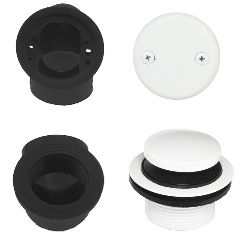 Sch. Drain de baignoire 40 "ABS à filetage large 1-1 / 2" avec trop-plein à deux trous, Blanc thermolaqué